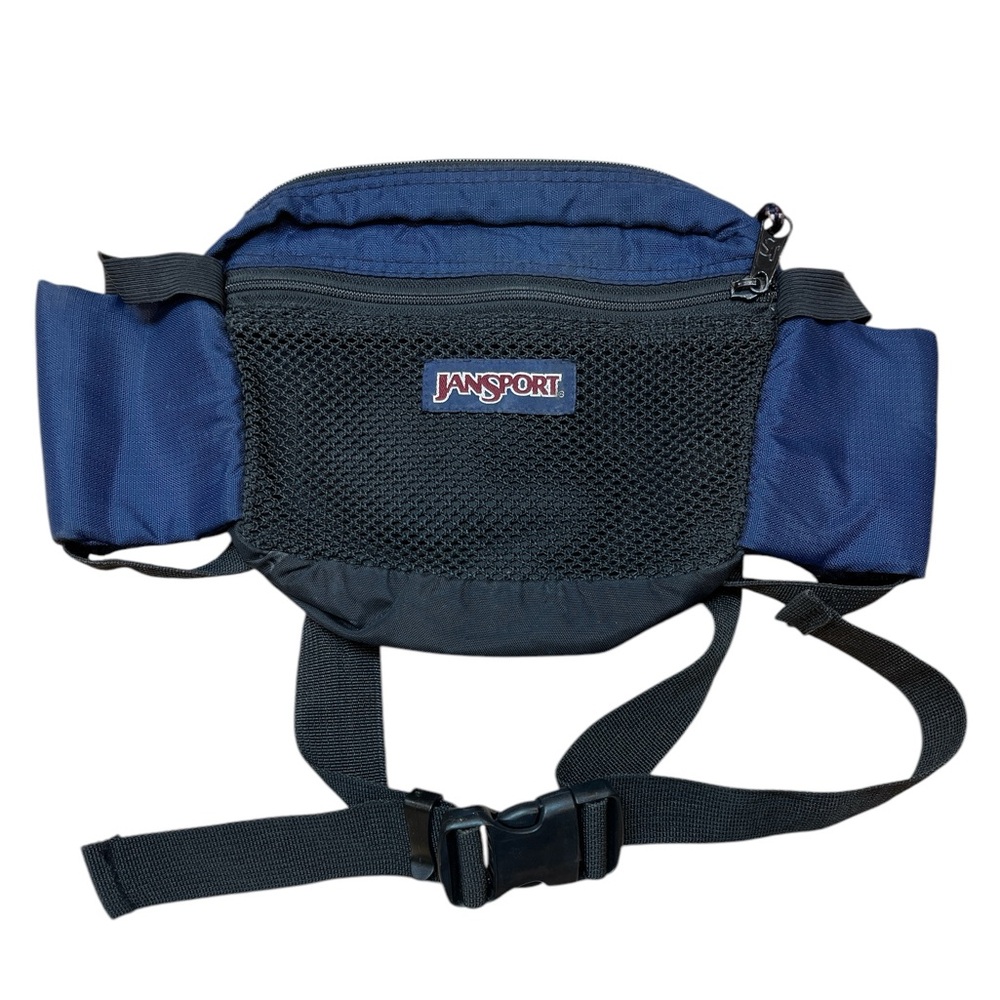 JanSport USA Made Blue Hiking Fanny Waist Pack Bag 2 Bottle Holsters Vintage